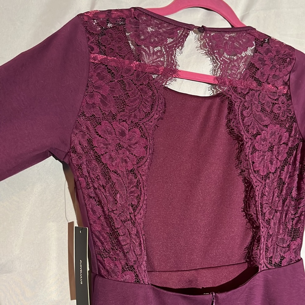 NWT Lulu’s lace open back purple mini skater dress